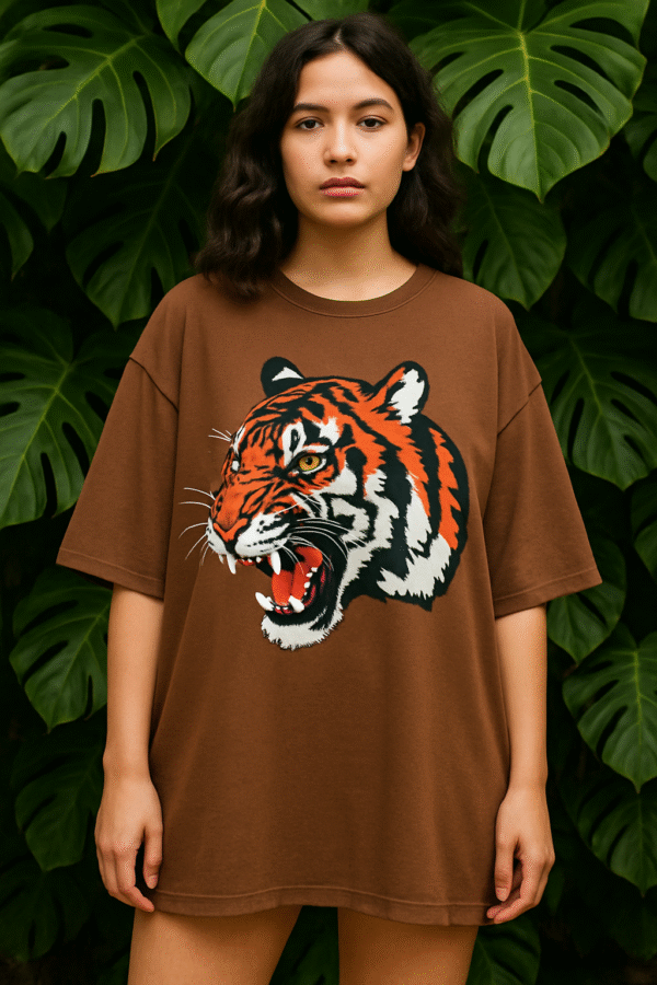 Remera oversize tigre - Marrón